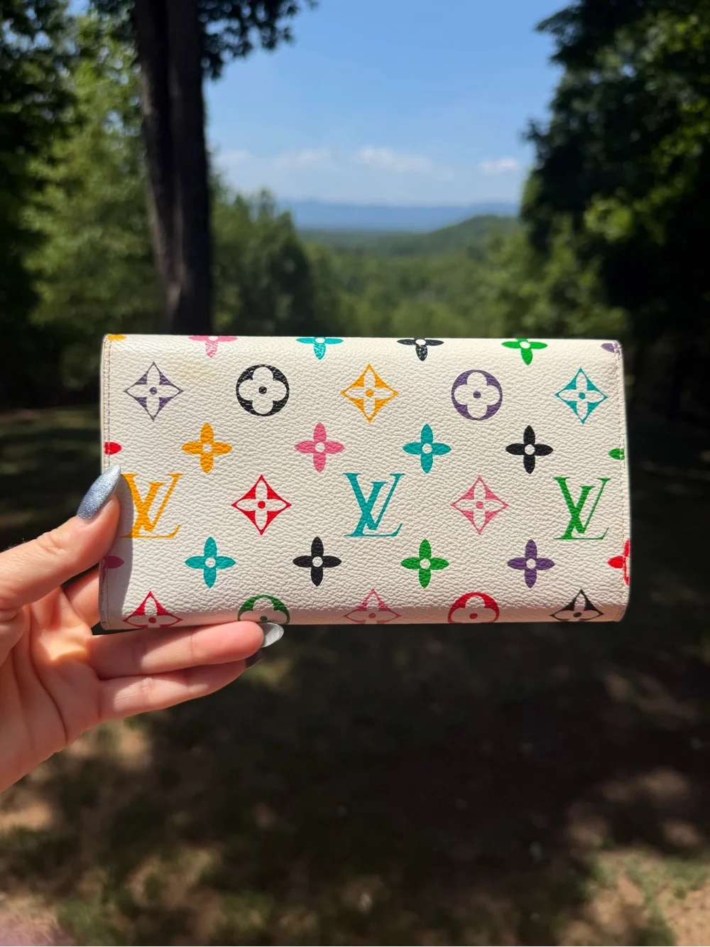 White Multicolor Monogram Satchel with Pom Charm